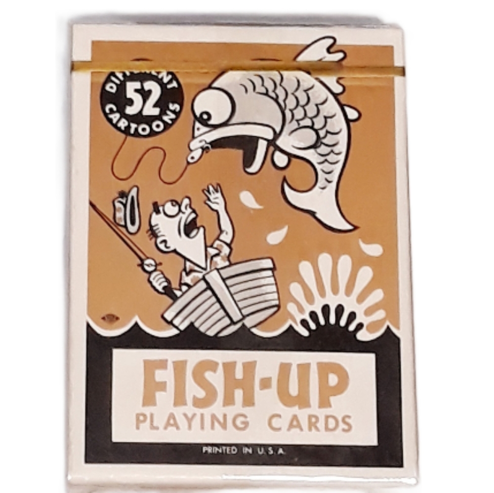 Vintage Fish-Up Cartoon Poker Size Playing Cards - Tan Cover